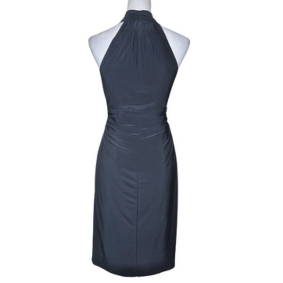 Evan Picone Women's Black Twisted Ruched Front V-Neck Wrap Dress Cocktail 12 - Picture 3 of 11